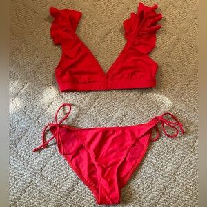 Red Ruffle Bikini Set